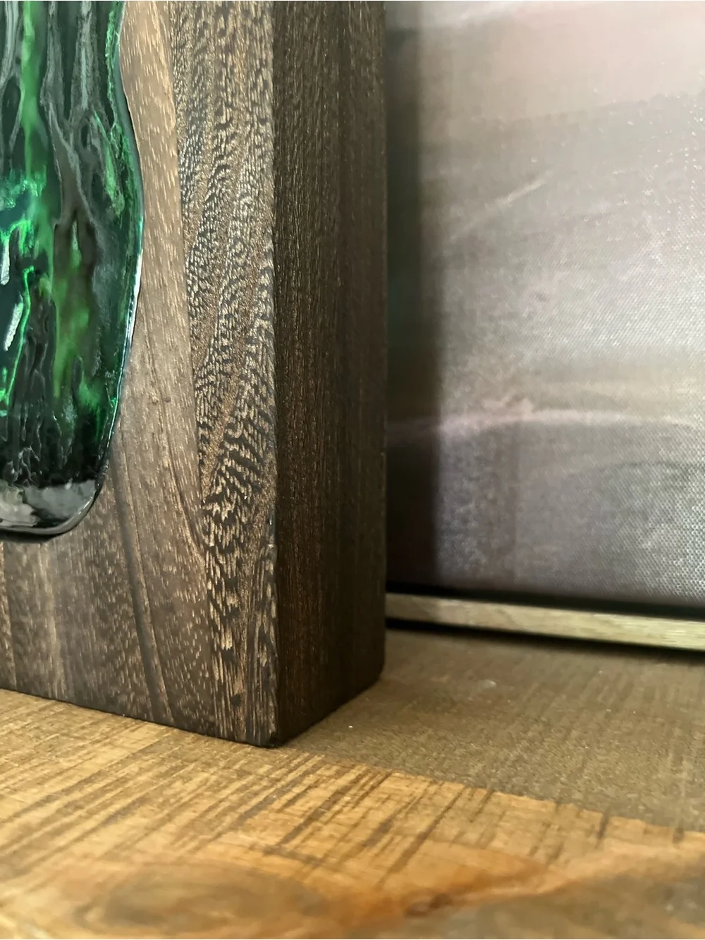 Modern Wooden Bud Vase with Emerald Green Glass Insert | Mid-Century Style Wood